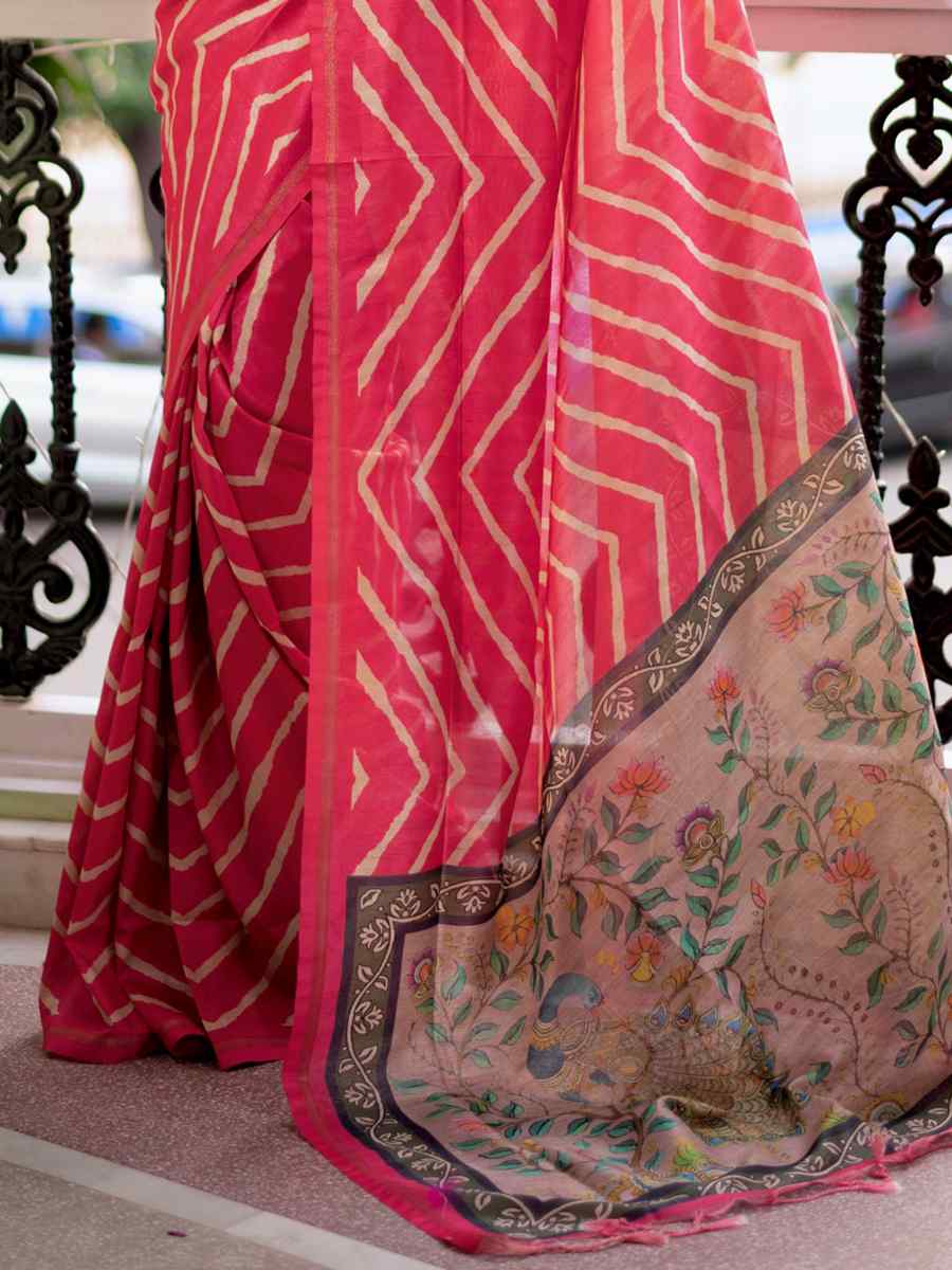 Gajari Tussar Silk Printed Casual Festival Contemporary Saree