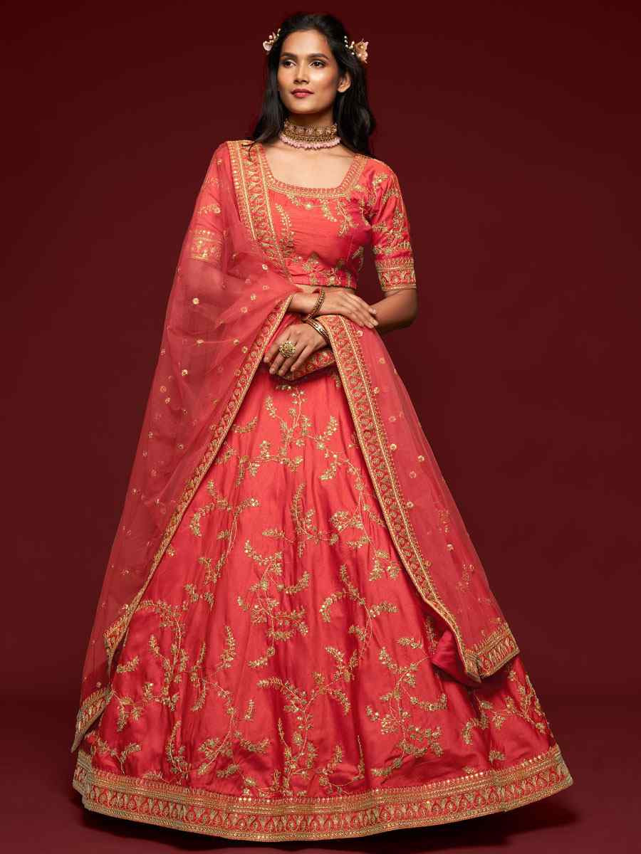 Gajri Art Silk Embroidered Wedding Reception Festival Heavy Border Lehenga Choli