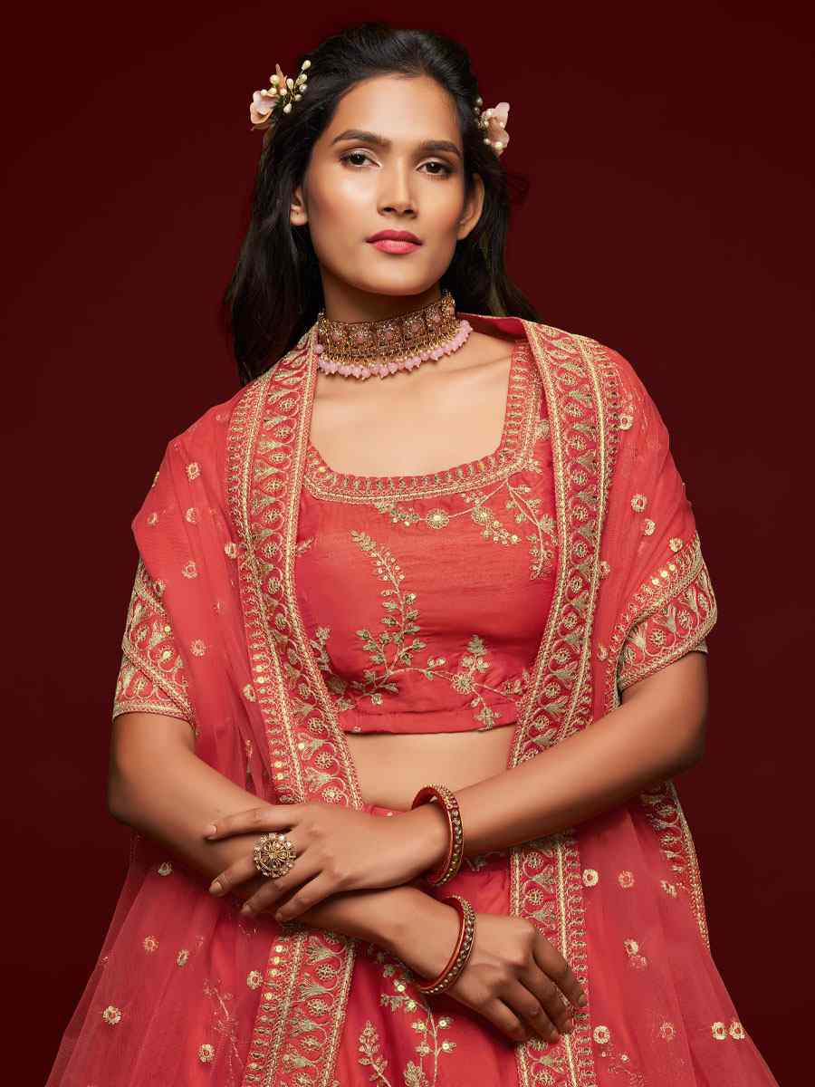 Gajri Art Silk Embroidered Wedding Reception Festival Heavy Border Lehenga Choli