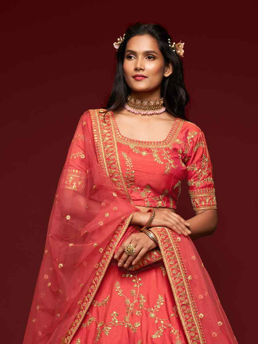 Gajri Art Silk Embroidered Wedding Reception Festival Heavy Border Lehenga Choli