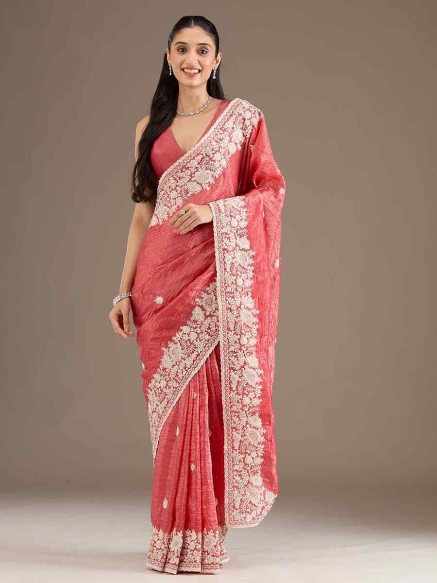 Gajri Blue Premium Gold Crush Embroidered Festival Wedding Fancy Heavy Border Saree