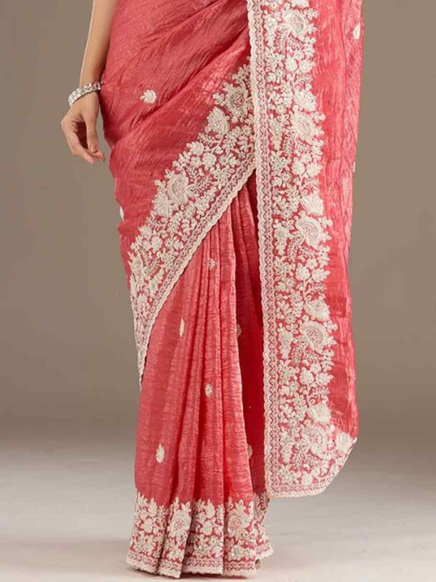 Gajri Blue Premium Gold Crush Embroidered Festival Wedding Fancy Heavy Border Saree