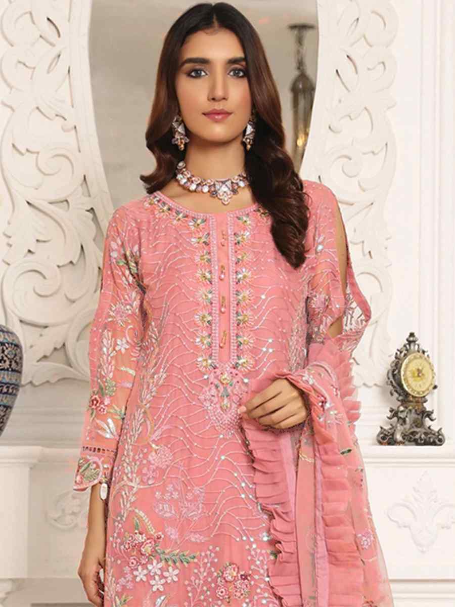 Gajri Butterfly Net Embroidered Festival Party Pant Salwar Kameez