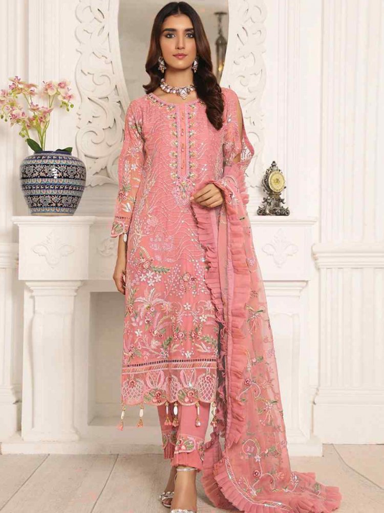 Gajri Butterfly Net Embroidered Festival Party Pant Salwar Kameez