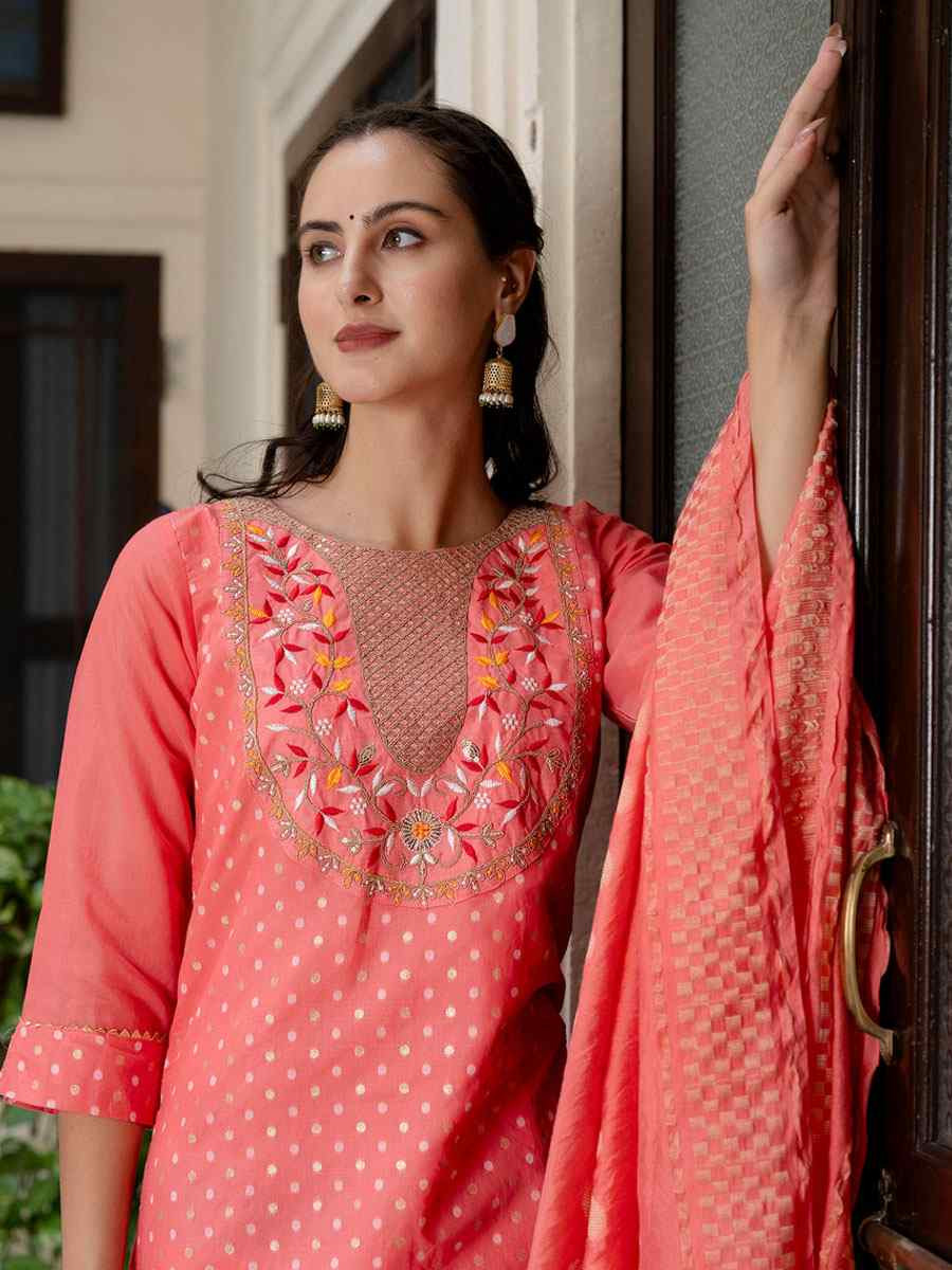 Gajri Chanderi Silk Embroidery Party Wedding Festival Casual Ready Pant Salwar Kameez