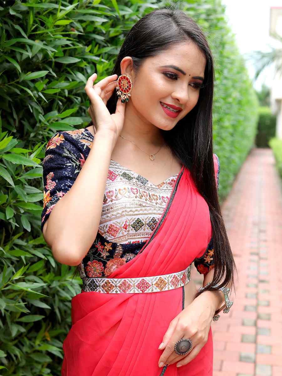 Gajri Faux Georgette Embroidered Party Festival Classic Style Saree