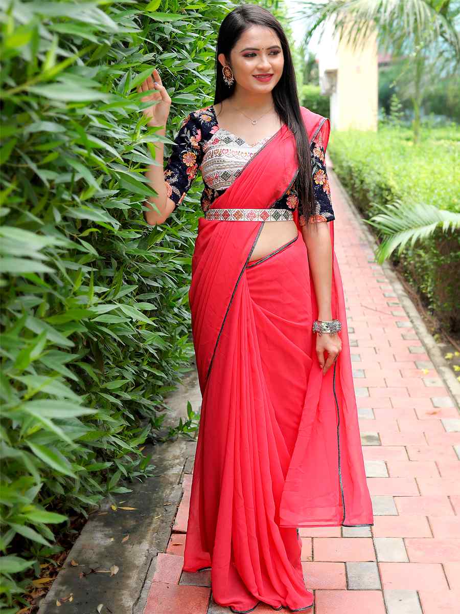 Gajri Faux Georgette Embroidered Party Festival Classic Style Saree