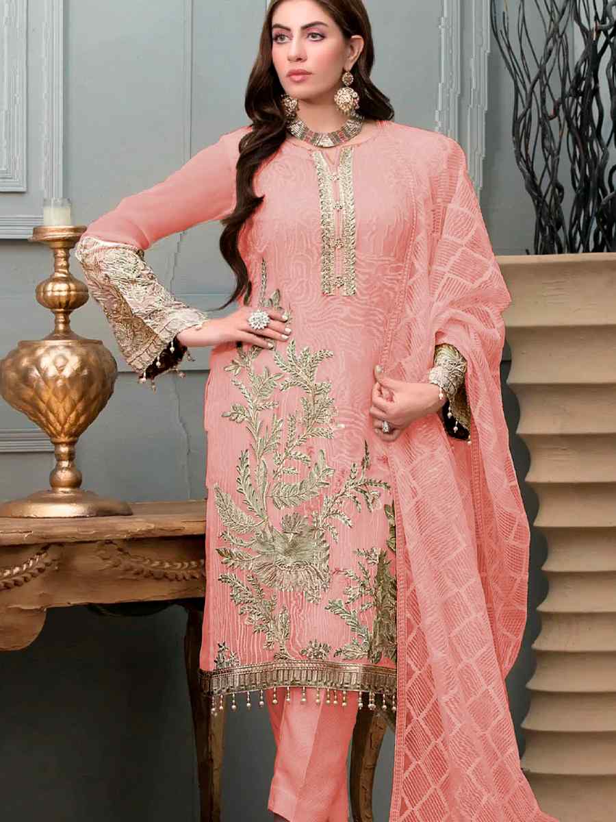 Gajri Georgette Embroidered Festival Party Pant Salwar Kameez