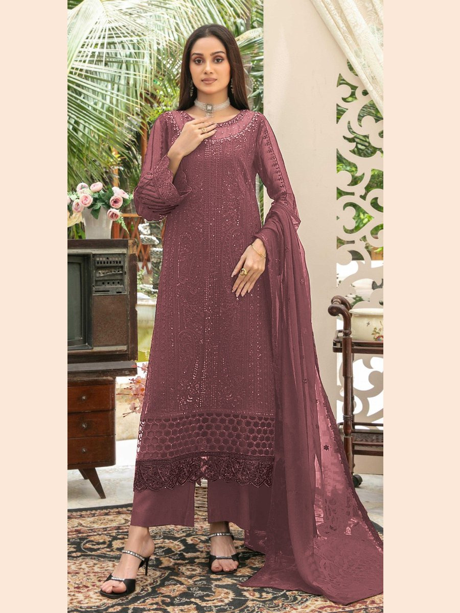 Gajri Heavy Chiffon Embroidery Sequins Wedding Party Festival Casual Palazzo Pant Salwar Kameez