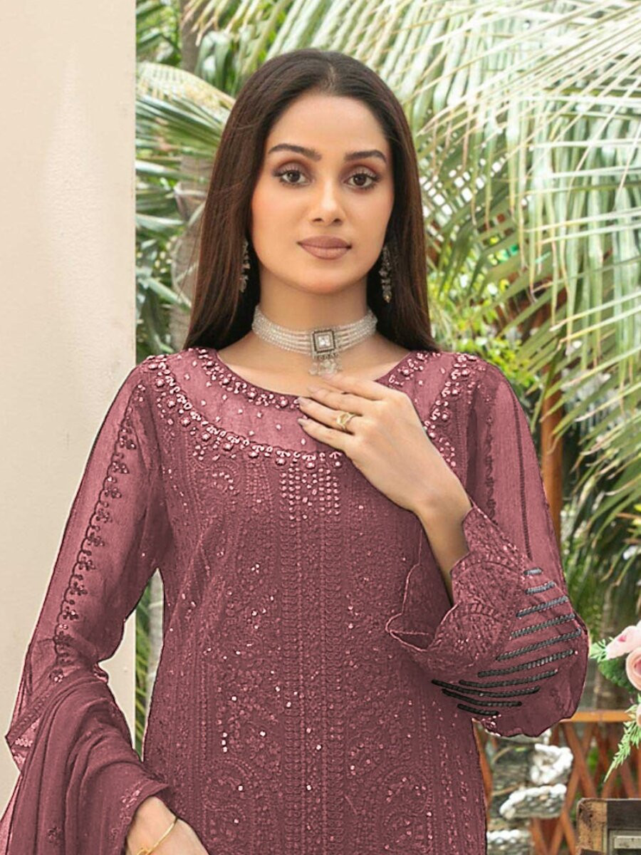Gajri Heavy Chiffon Embroidery Sequins Wedding Party Festival Casual Palazzo Pant Salwar Kameez