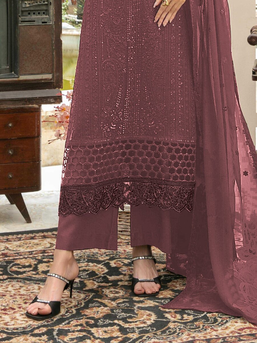 Gajri Heavy Chiffon Embroidery Sequins Wedding Party Festival Casual Palazzo Pant Salwar Kameez