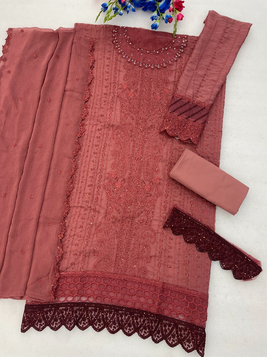 Gajri Heavy Chiffon Embroidery Sequins Wedding Party Festival Casual Palazzo Pant Salwar Kameez