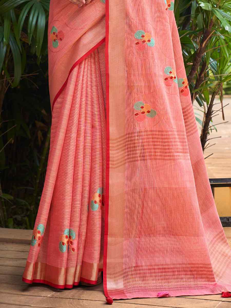 Gajri Linen Handwoven Casual Festival Classic Style Saree