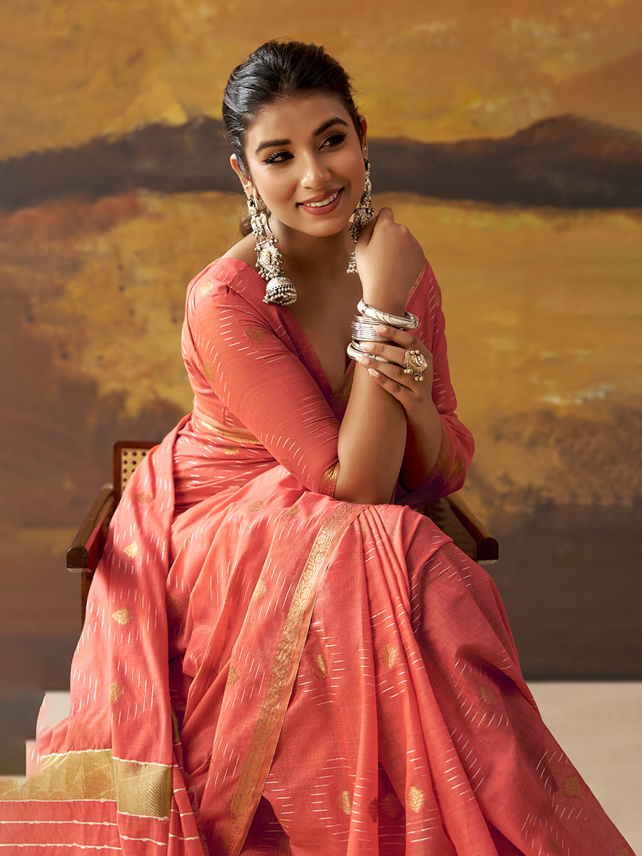 Gajri Modal Cotton Zari Weaving Wedding Reception Party Festival Casual Heavy Border Sarees