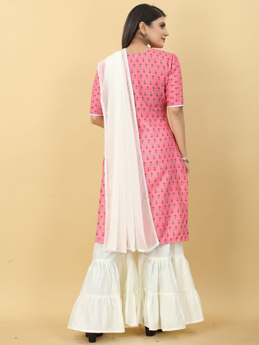 Gajri Pink Magic Slub Cotton Printed Festival Casual Ready Sharara Pant Salwar Kameez