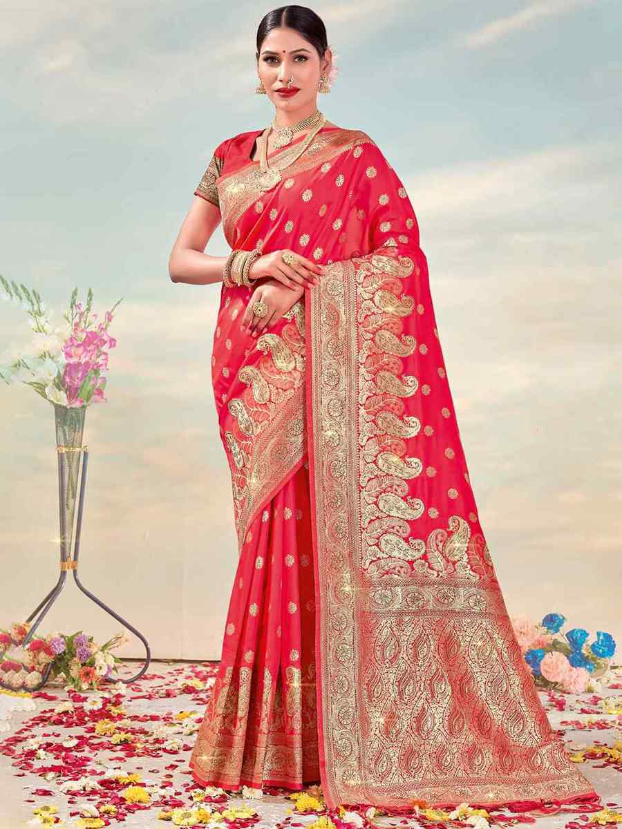 Gajri Red Banarasi Silk Handwoven Wedding Festival Heavy Border Saree