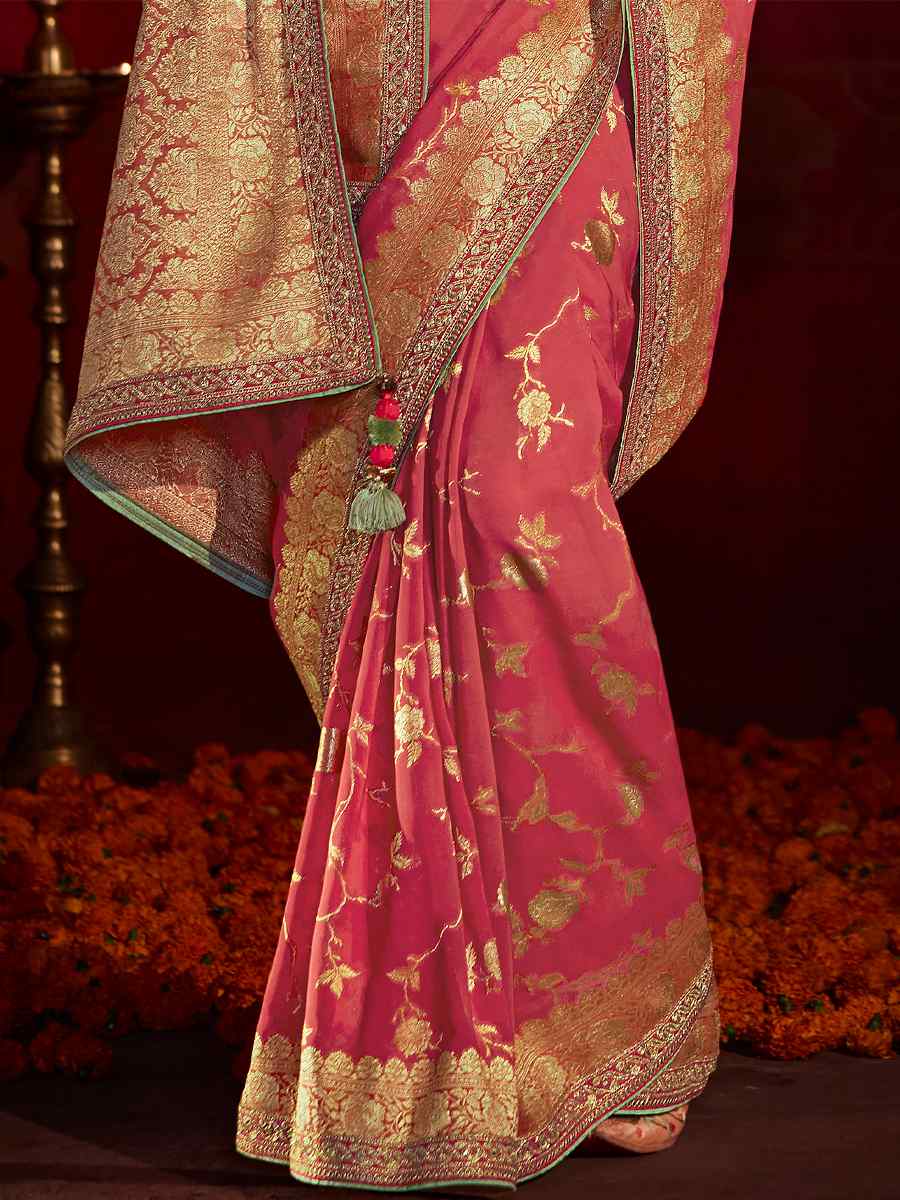 Gajri Red Silk Handwoven Wedding Festival Heavy Border Saree