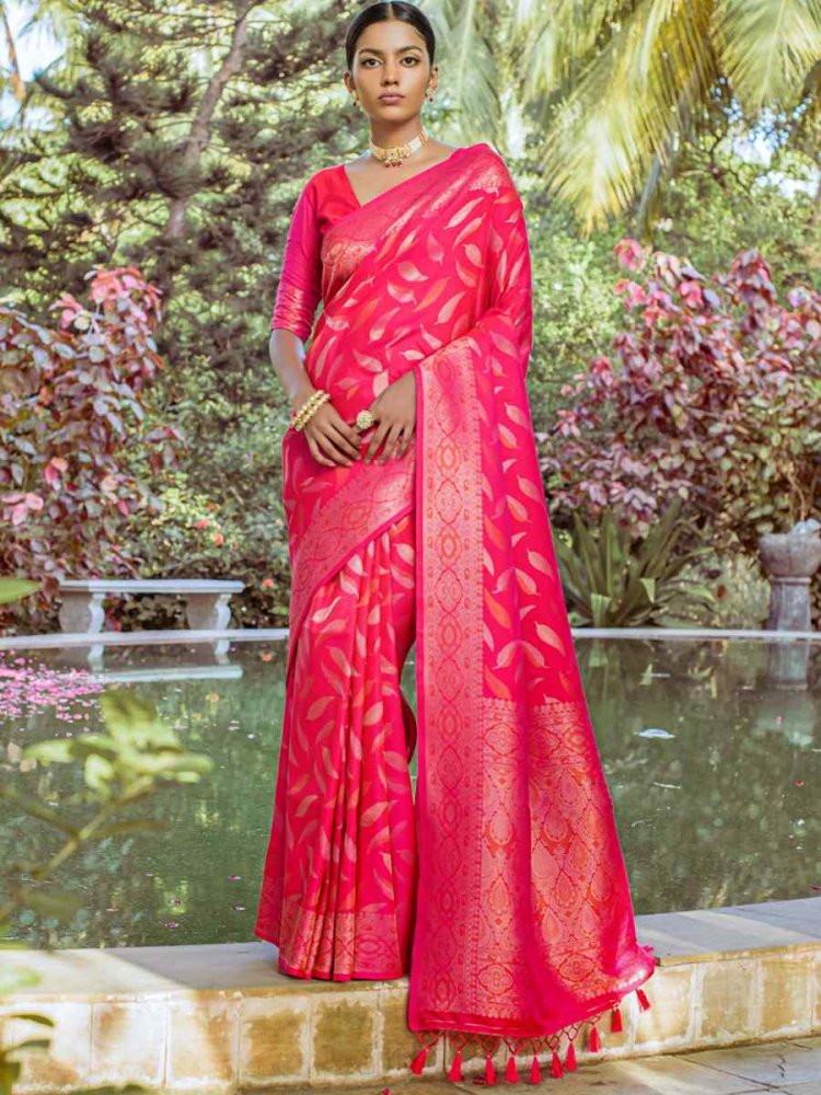 Gajri Red Silk Handwoven Wedding Festival Heavy Border Saree