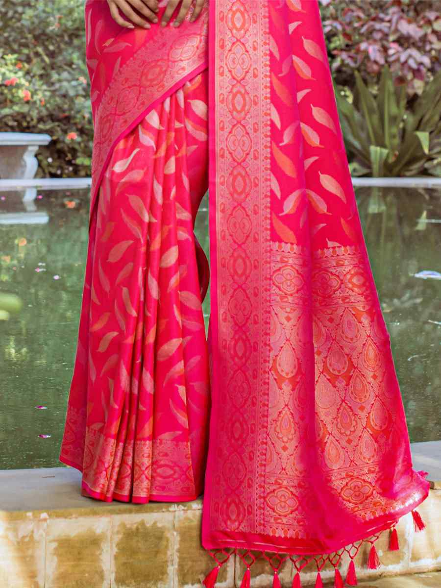 Gajri Red Silk Handwoven Wedding Festival Heavy Border Saree