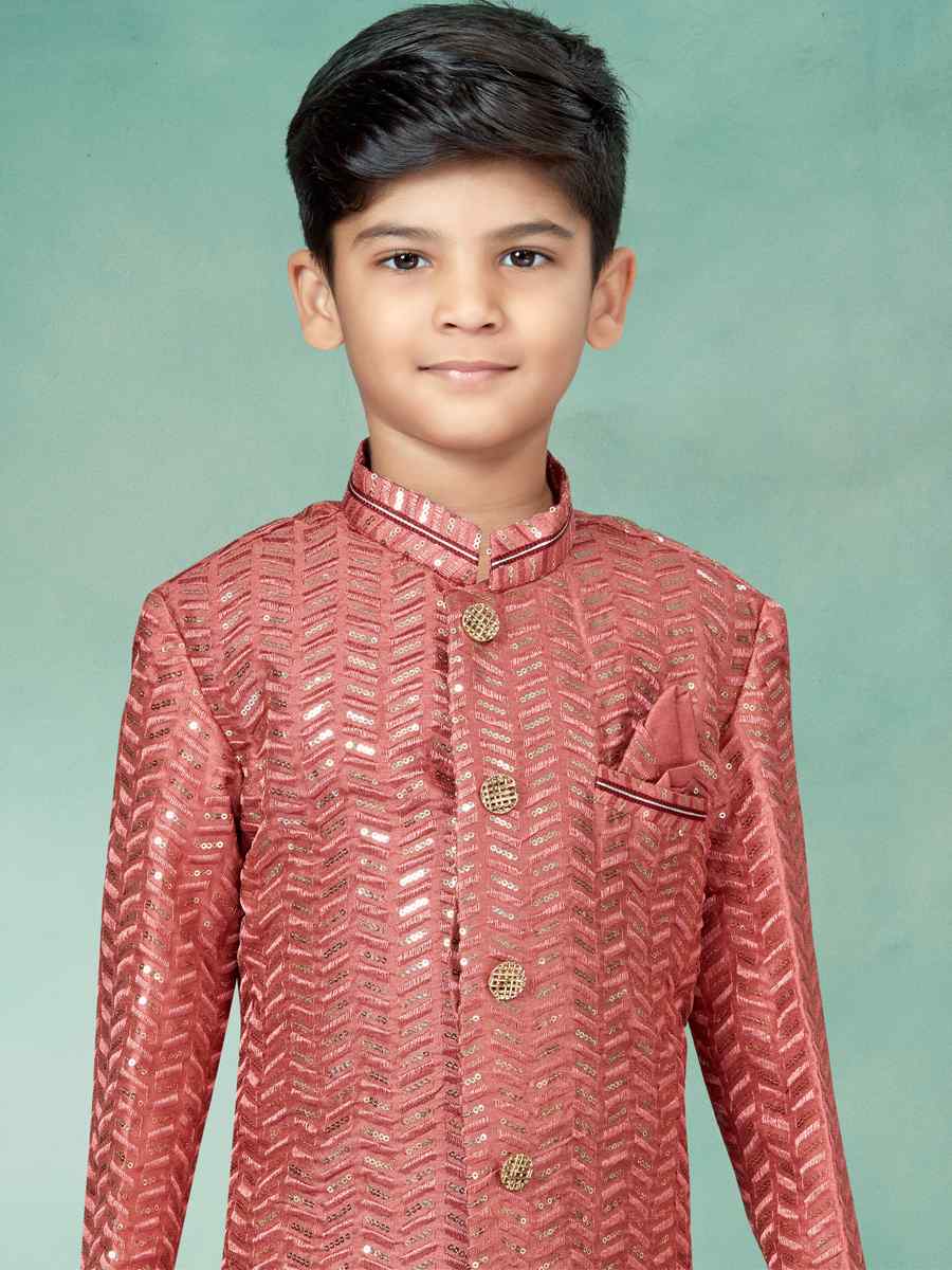 Gajri Settelite Silk Embroidered Party Festival Kurta Pyjama Boys Wear