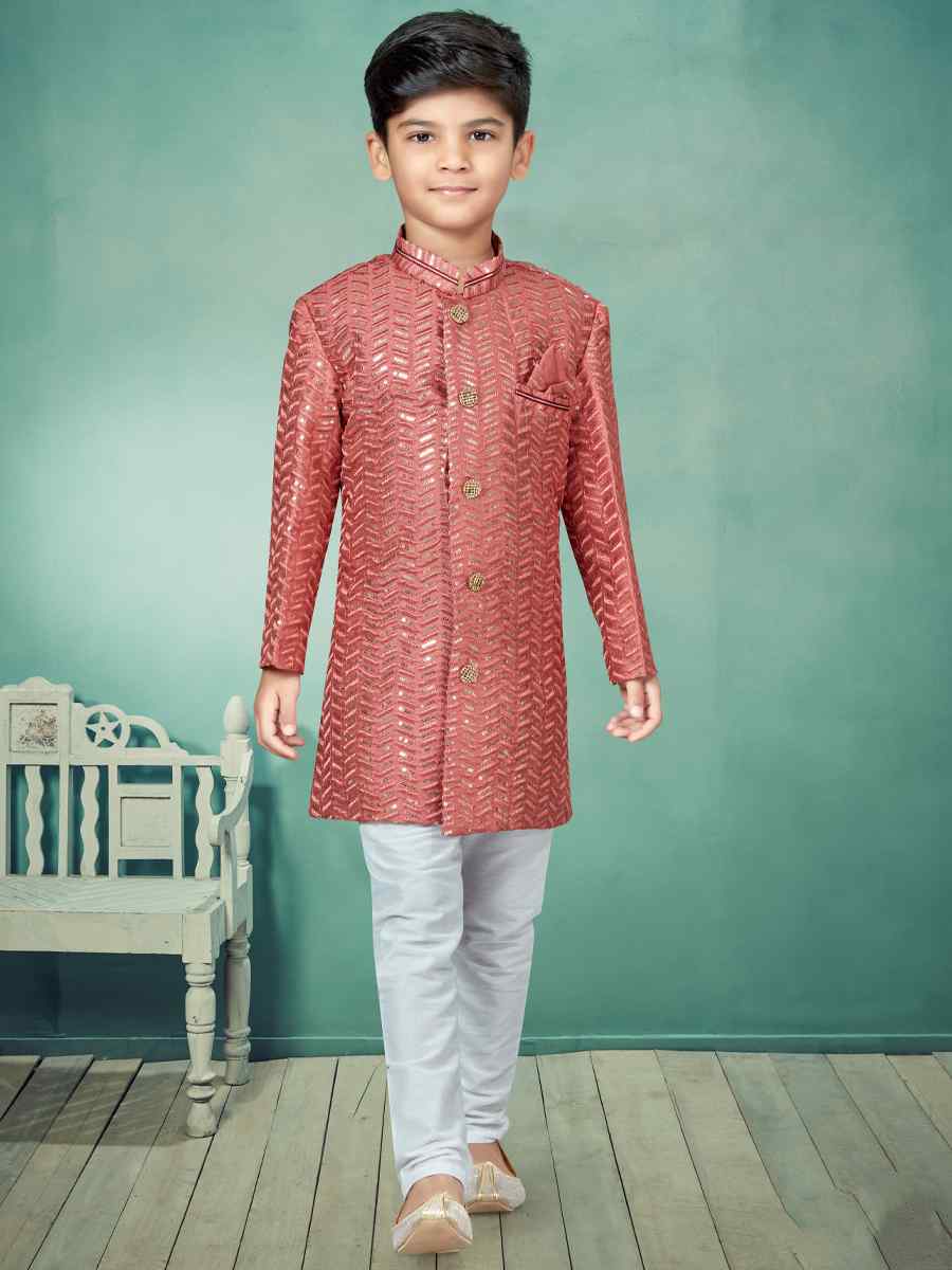 Gajri Settelite Silk Embroidered Party Festival Kurta Pyjama Boys Wear