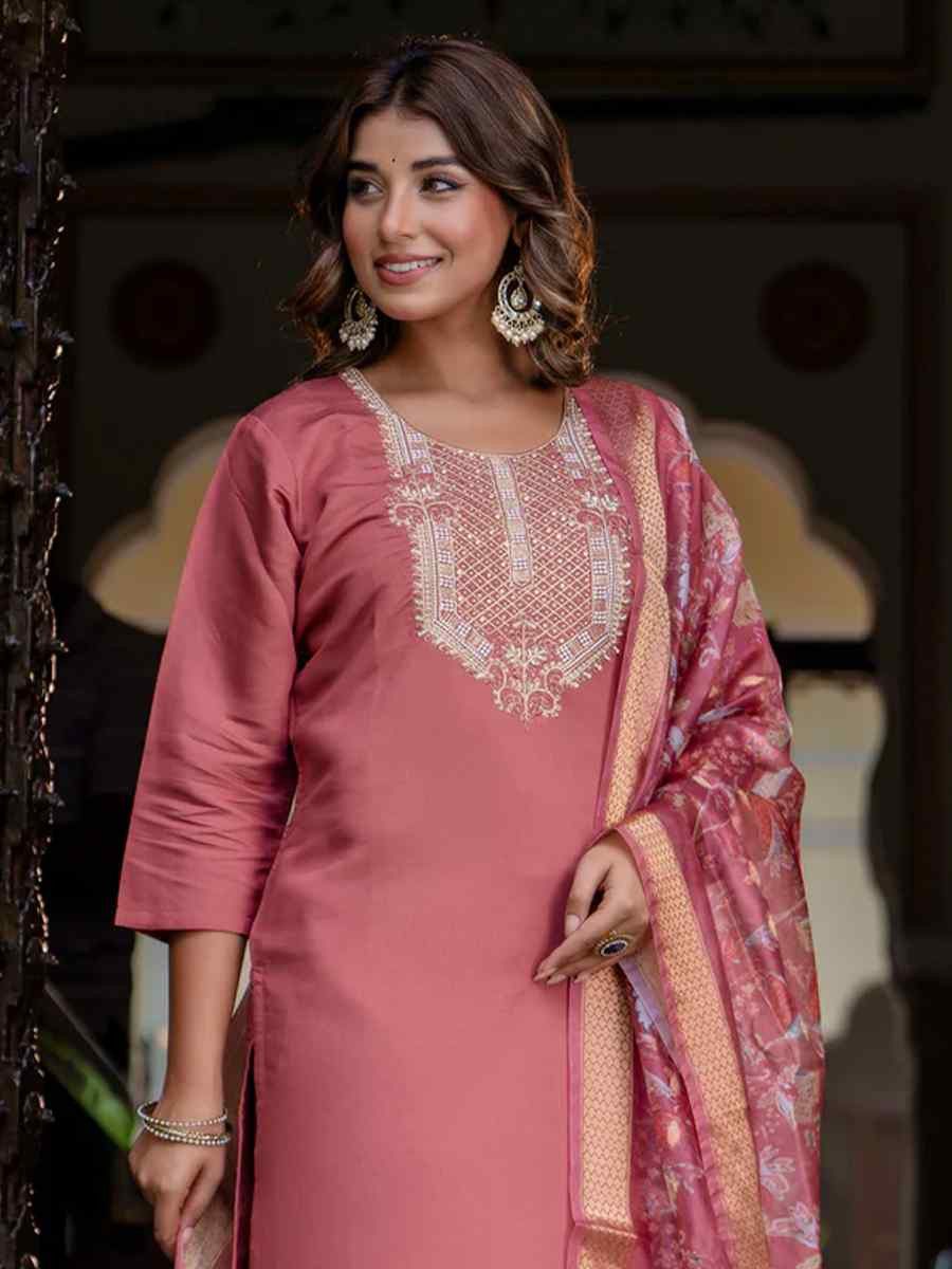 Gajri Silk Blend Embroidered Mehendi Wedding Ready Pant Salwar Kameez