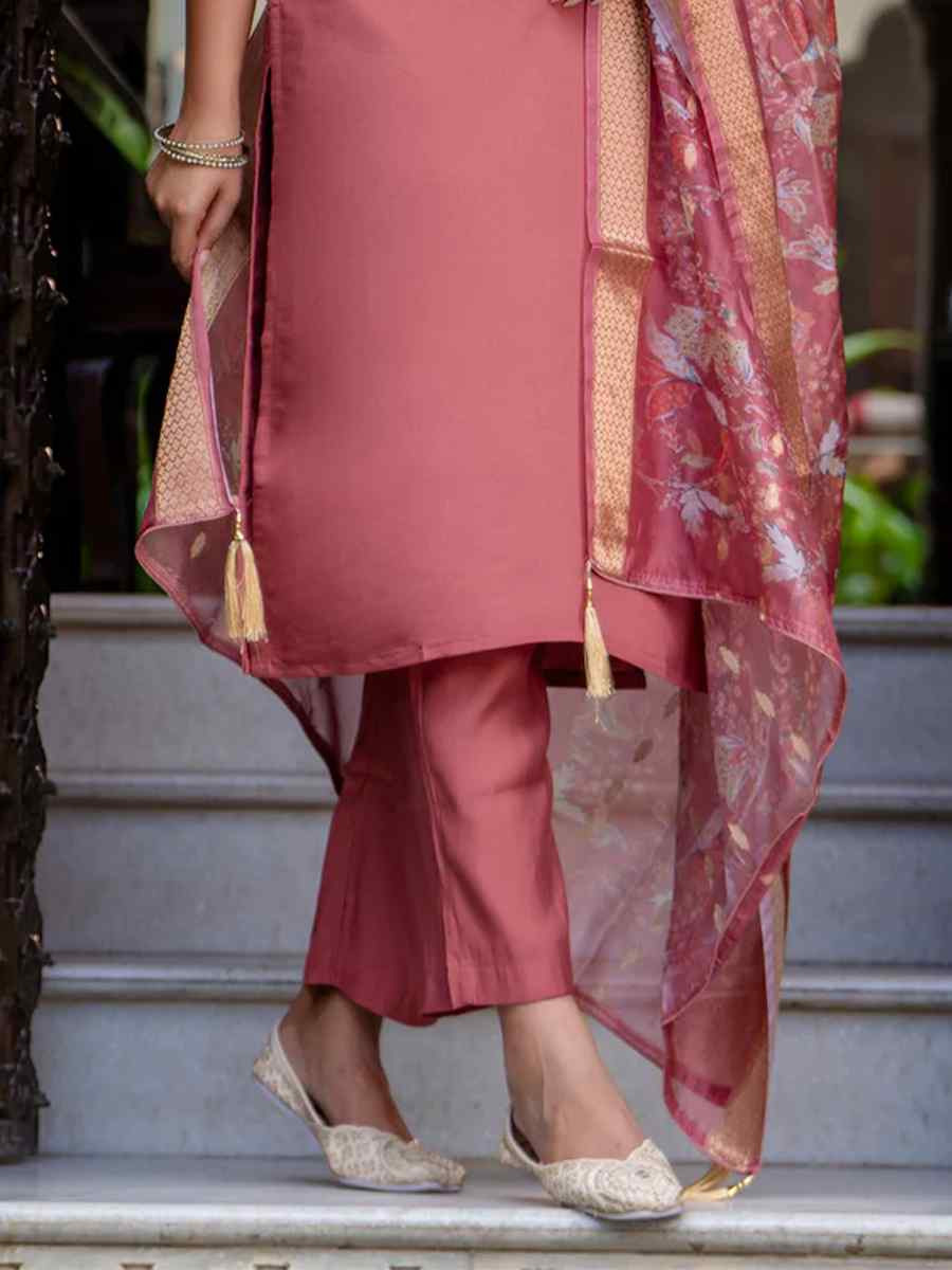 Gajri Silk Blend Embroidered Mehendi Wedding Ready Pant Salwar Kameez