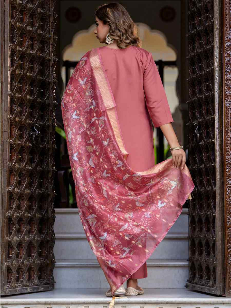 Gajri Silk Blend Embroidered Mehendi Wedding Ready Pant Salwar Kameez