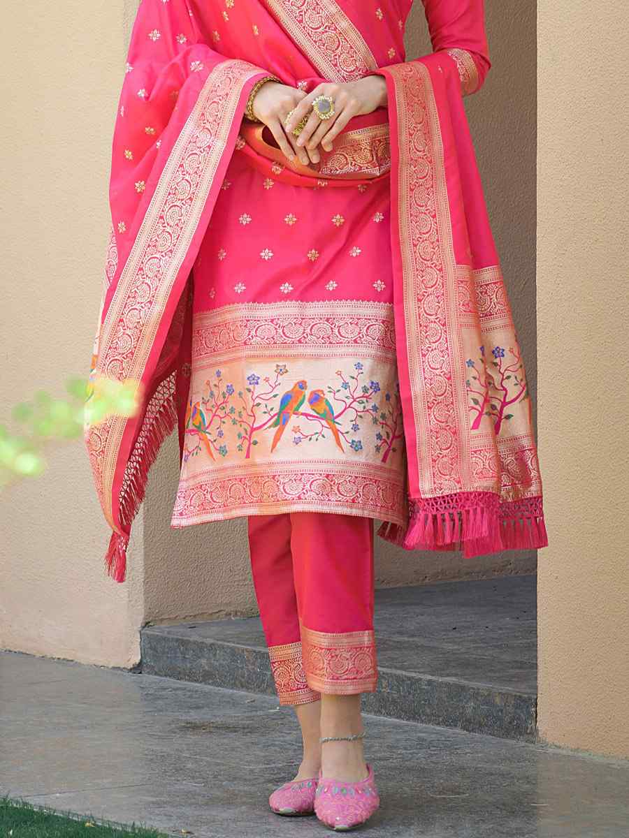 Gajri Soft Banarsi Silk Embroidered Casual Festival Pant Salwar Kameez
