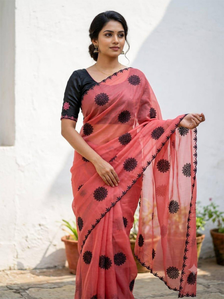 Image of Gajri Star Georgette Embroidery Wedding Reception Party Festival Casual Heavy Border Sarees