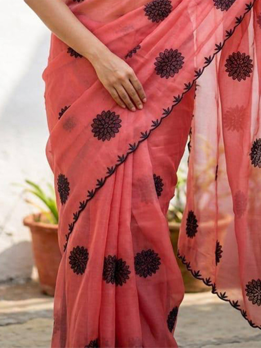Gajri Star Georgette Embroidery Wedding Reception Party Festival Casual Heavy Border Sarees