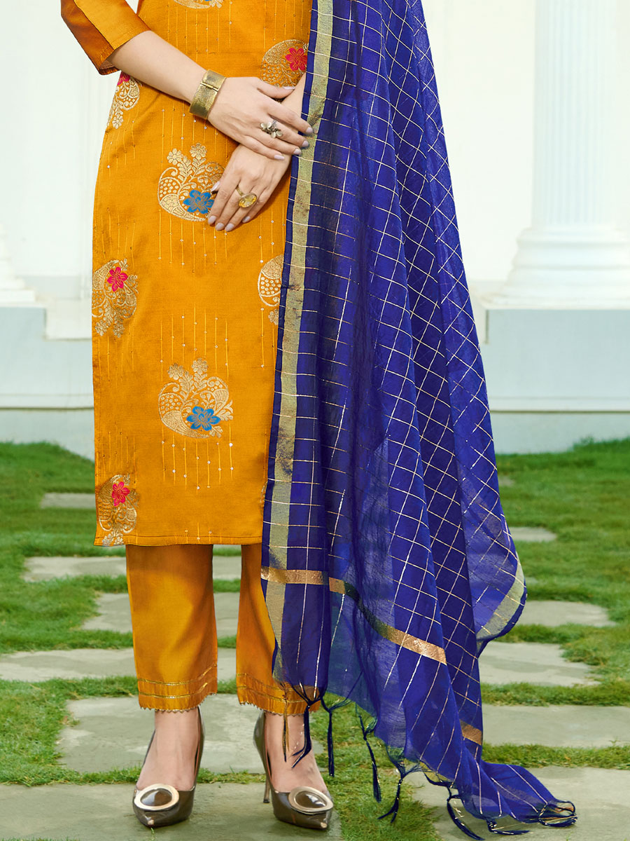Gamboge Orange Silk Handwoven Festival Pant Kameez