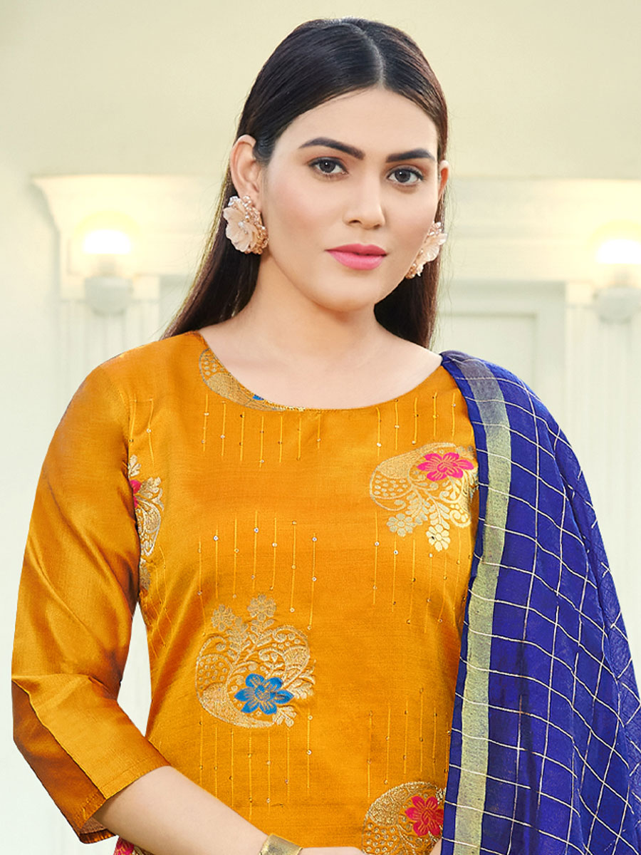 Gamboge Orange Silk Handwoven Festival Pant Kameez