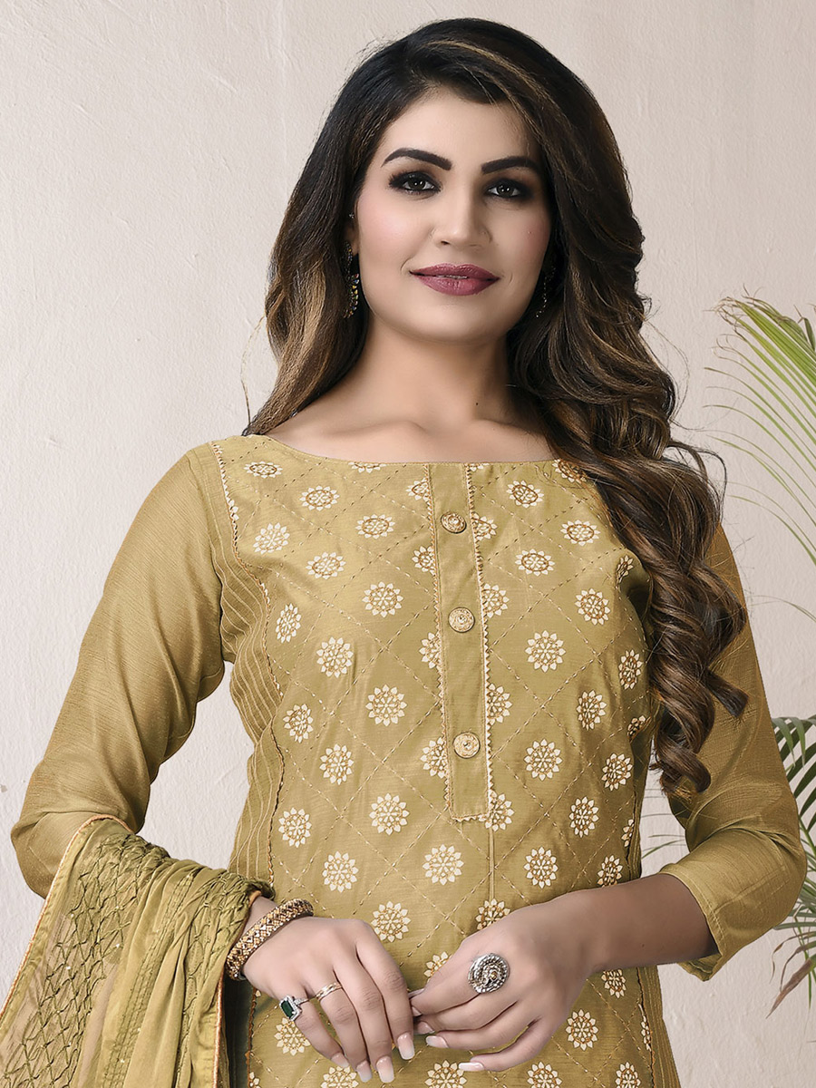 Gamboge Yellow Chanderi Cotton Embroidered Party Palazzo Pant Kameez