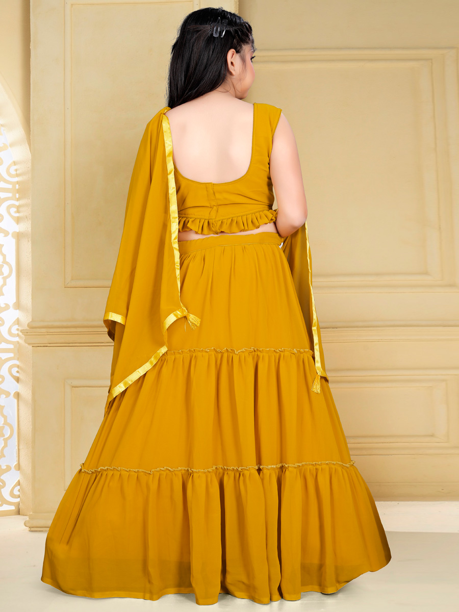 Gamboge Yellow Georgette Embroidered Party Kids Lehenga Choli
