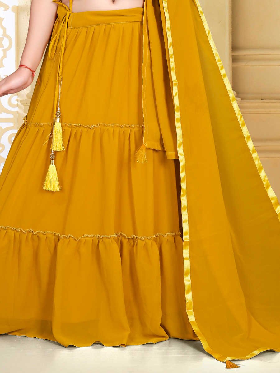 Gamboge Yellow Georgette Embroidered Party Kids Lehenga Choli