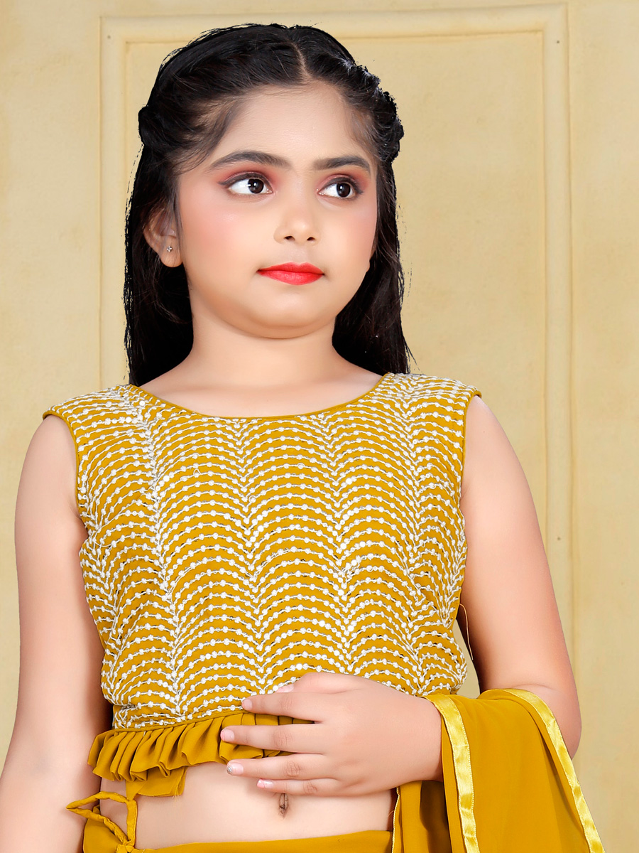 Gamboge Yellow Georgette Embroidered Party Kids Lehenga Choli