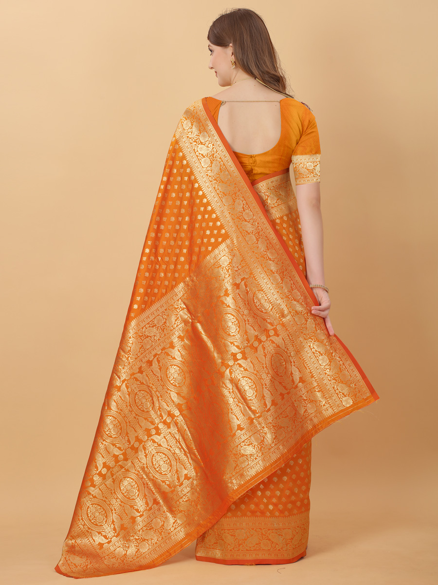 Gamboge Yellow Silk Handwoven Party Saree