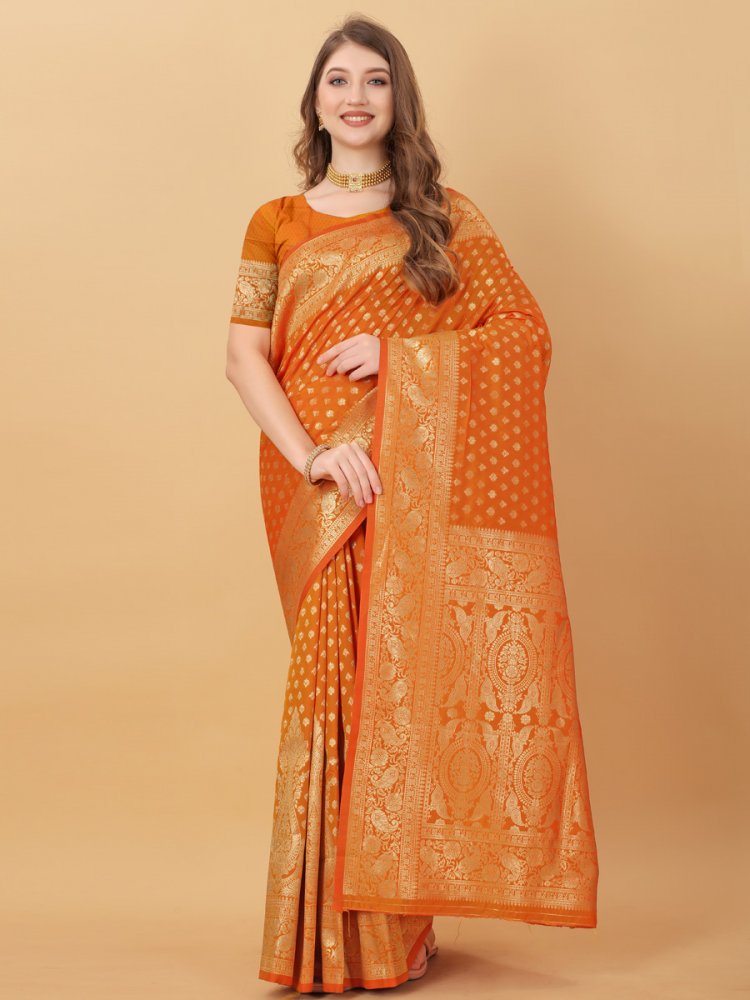 Gamboge Yellow Silk Handwoven Party Saree