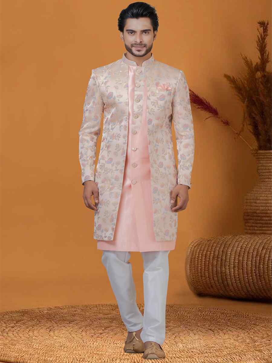 German Pitch Jacquard Silk Woven Groom Wedding Sherwani