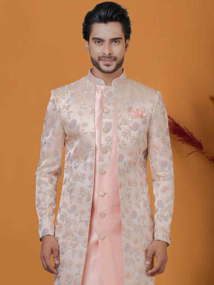 German Pitch Jacquard Silk Woven Groom Wedding Sherwani