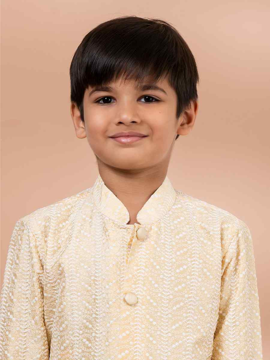 Gold Cotton Printed Festival Traditional Kurta Pyjama Boys Wear