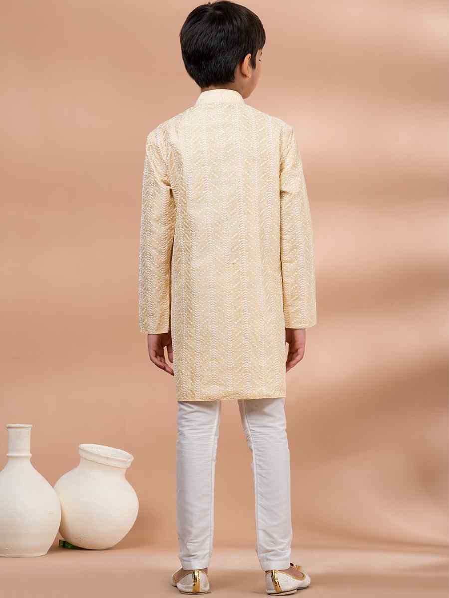 Gold Cotton Printed Festival Traditional Kurta Pyjama Boys Wear