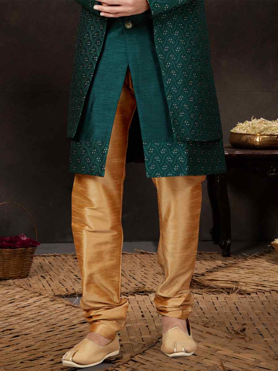 Gold Alfi Jacquard Silk Dupion Embroidered Festival Wedding Sherwani
