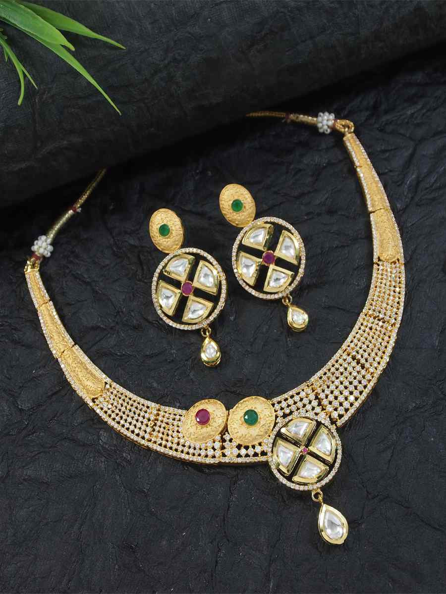 Gold Alloy Festival Wear Diamond Necklace