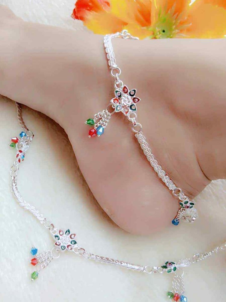 Gold Alloy Festival Wear Stone Anklets