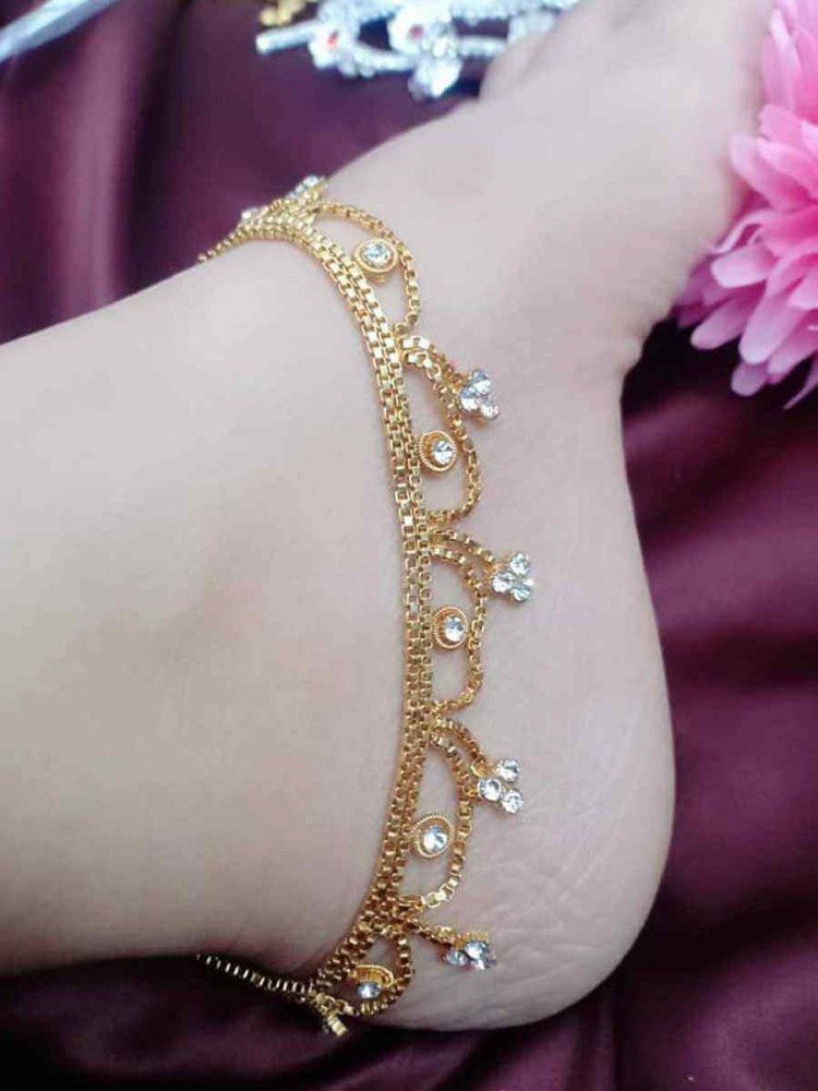 Gold Alloy Festival Wear Stone Anklets