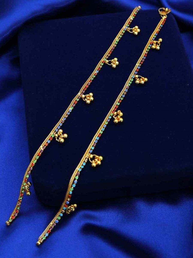 Gold Alloy Festival Wear Stone Anklets