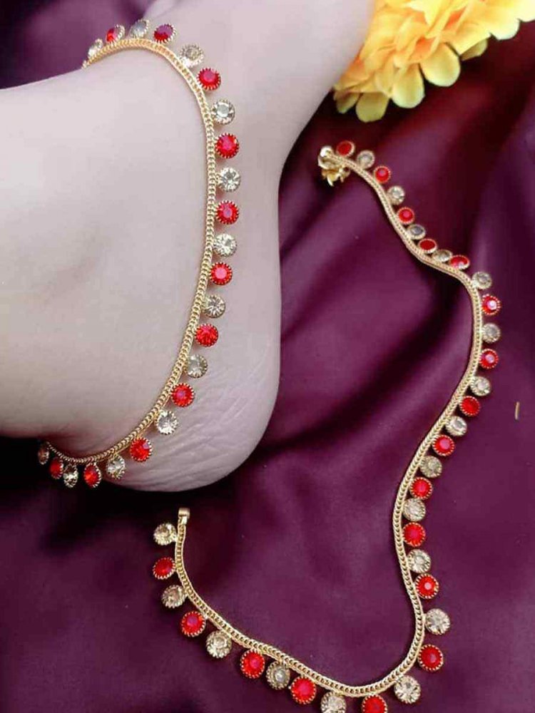 Gold Alloy Festival Wear Stone Anklets