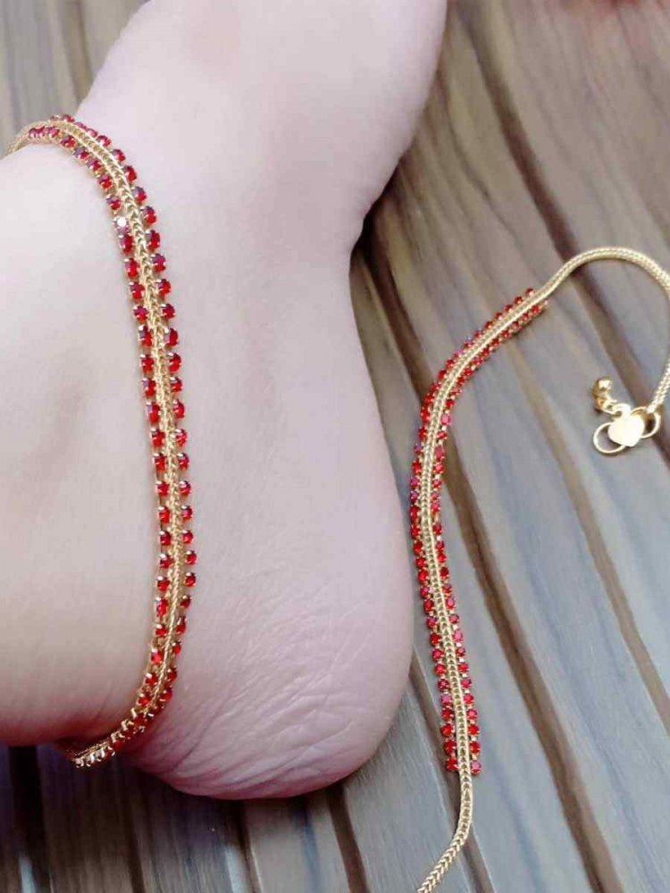 Gold Alloy Festival Wear Stone Anklets